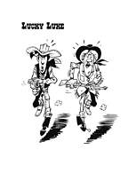 coloriage lucky luke et calamity Jane poursuivent les daltons